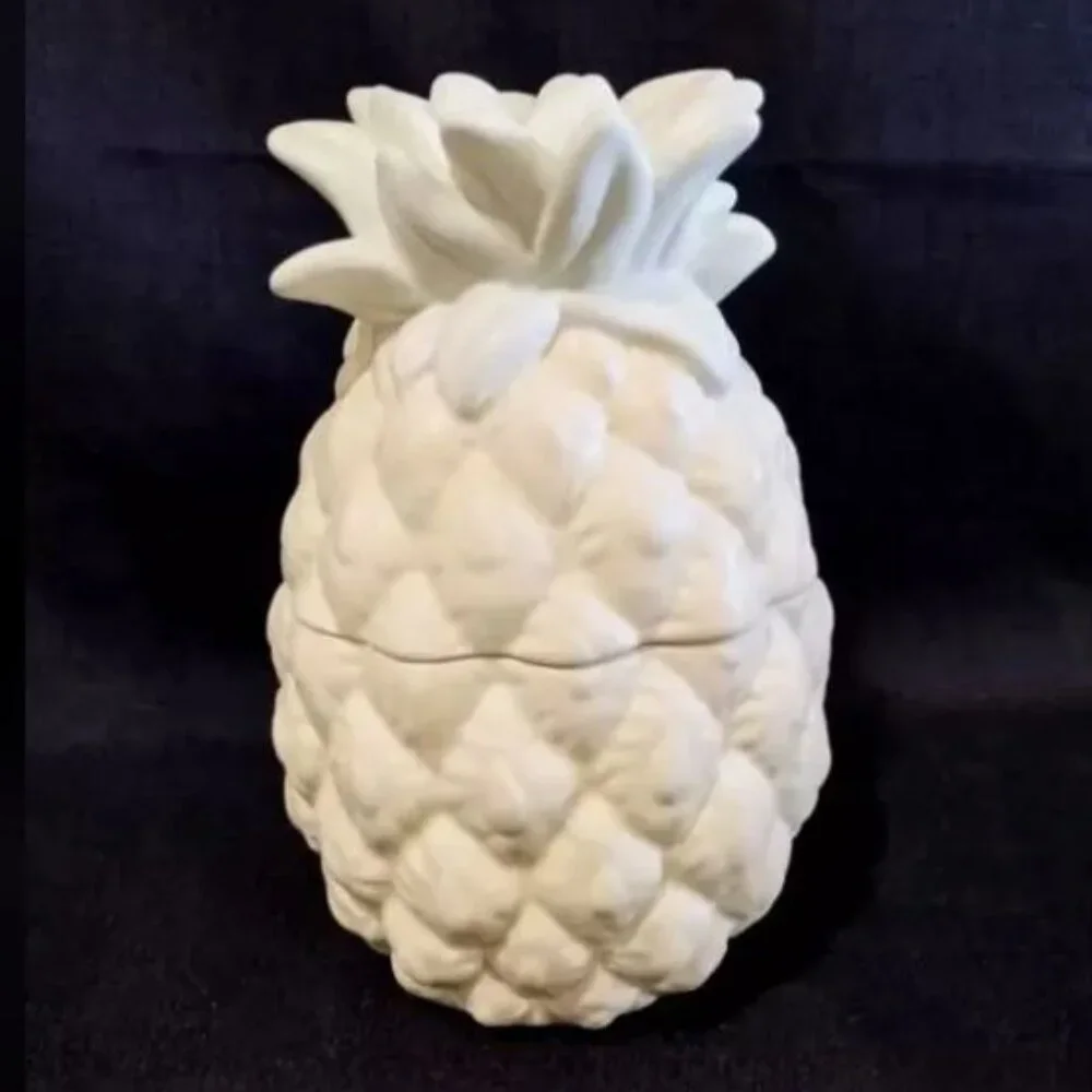 Vintage Ceramic Hand Made Pastel Yellow Pineapple Lidded Canister Cookie Jar